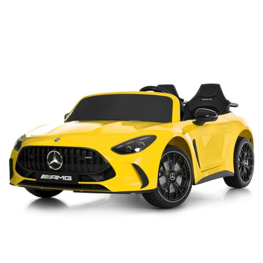 Дитячий електромобіль Mercedes Benz двомісний зі спойлером, жовтий